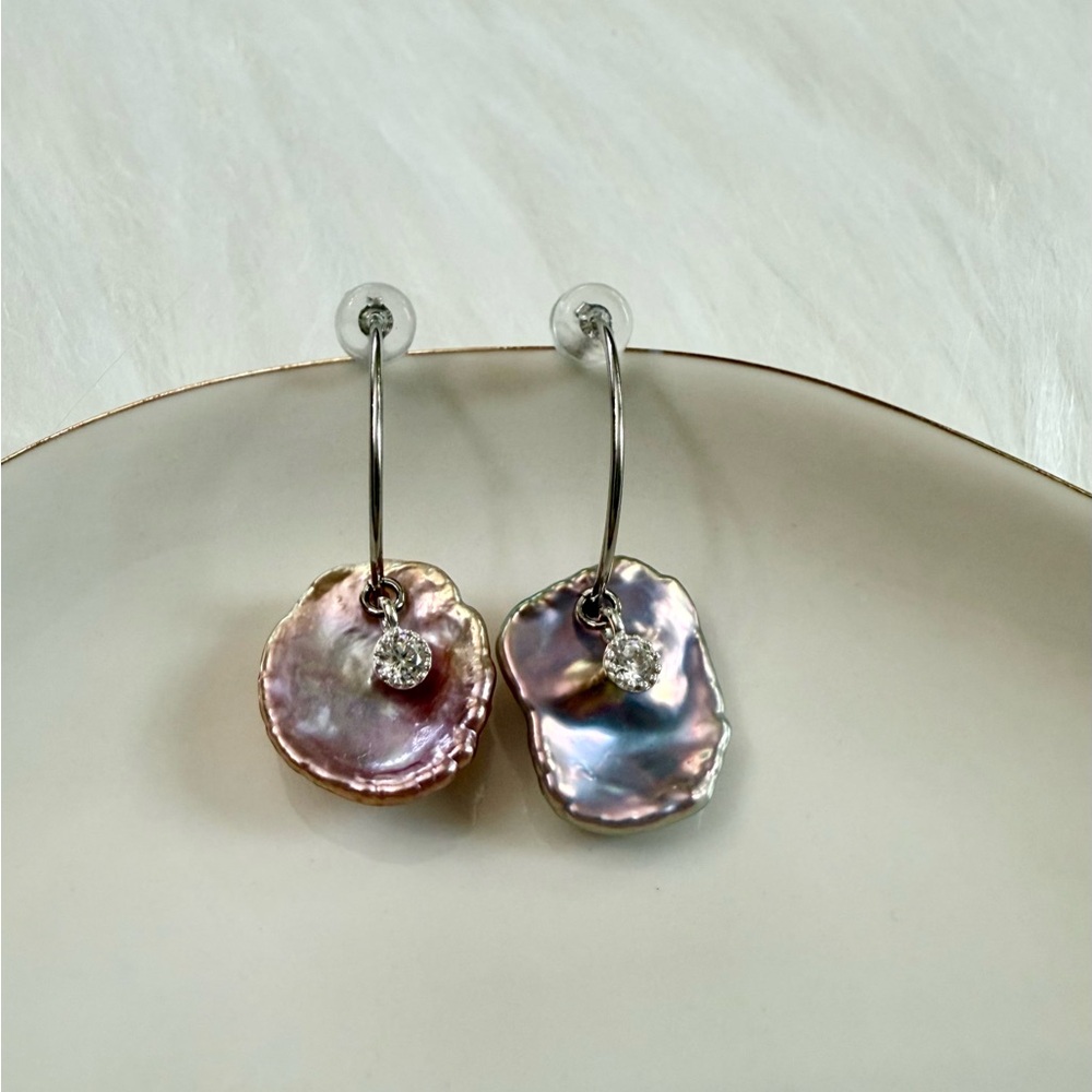 Petal keshi Silver and Pink Pearl Earrings